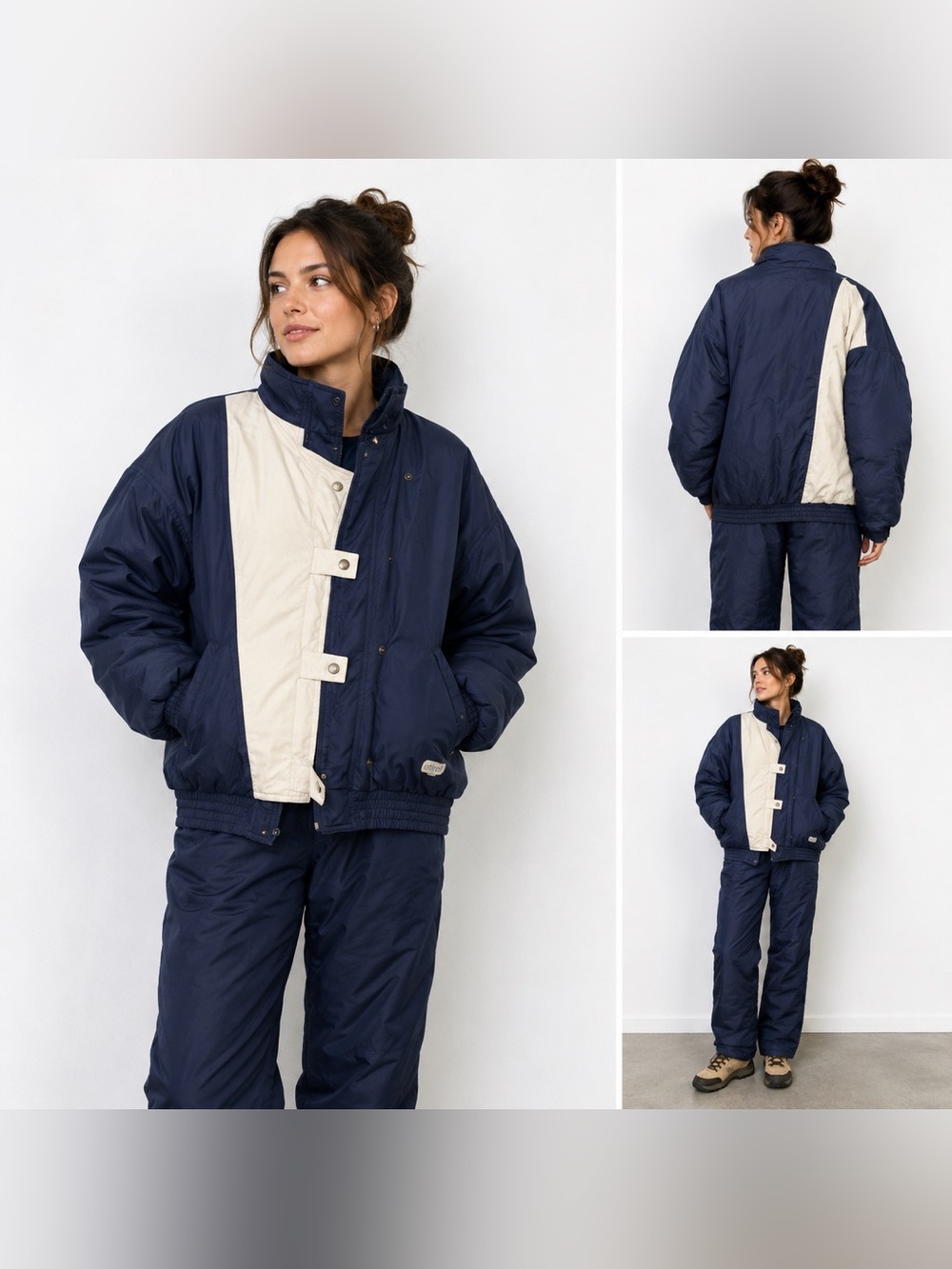 Vintage Etirel Blue White Ski Suit Snowsuit Skidoo Set Size 44